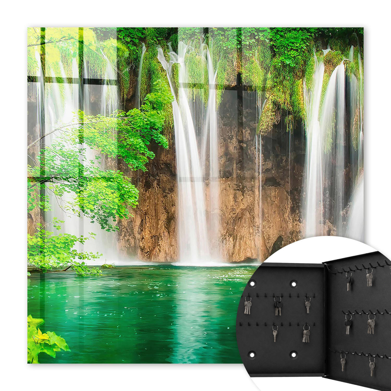 SCHLÜSSELBOX Schwarz 30x30 cm- Türöffnung nach rechts - Grüner Wasserfall - Grün, Metall (30/30/5cm) - TULUP