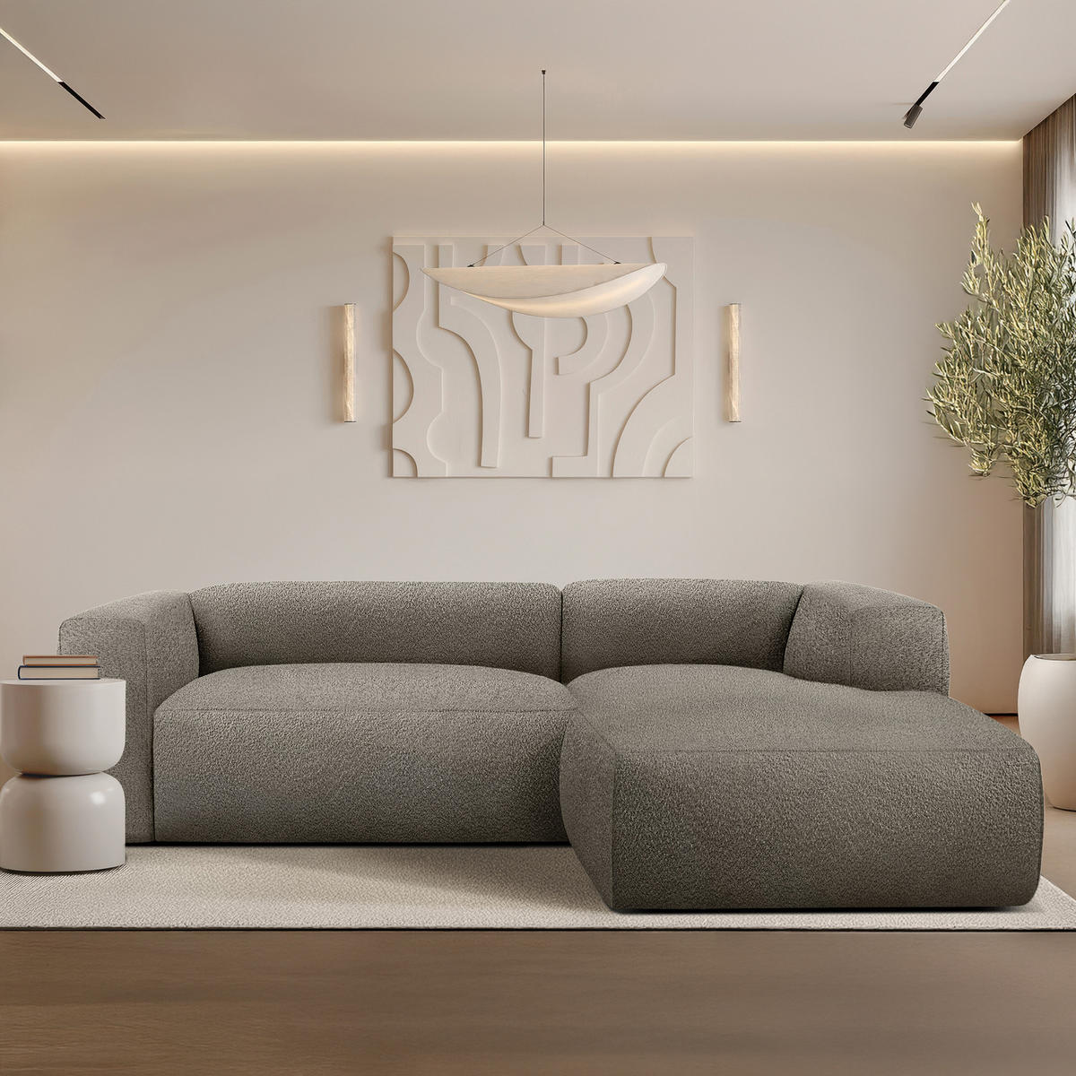 ECKSOFA RECHTS BUFFO, kühles Braun - Braun, Holz/Holzwerkstoff (225/176cm) - KONSIMO®