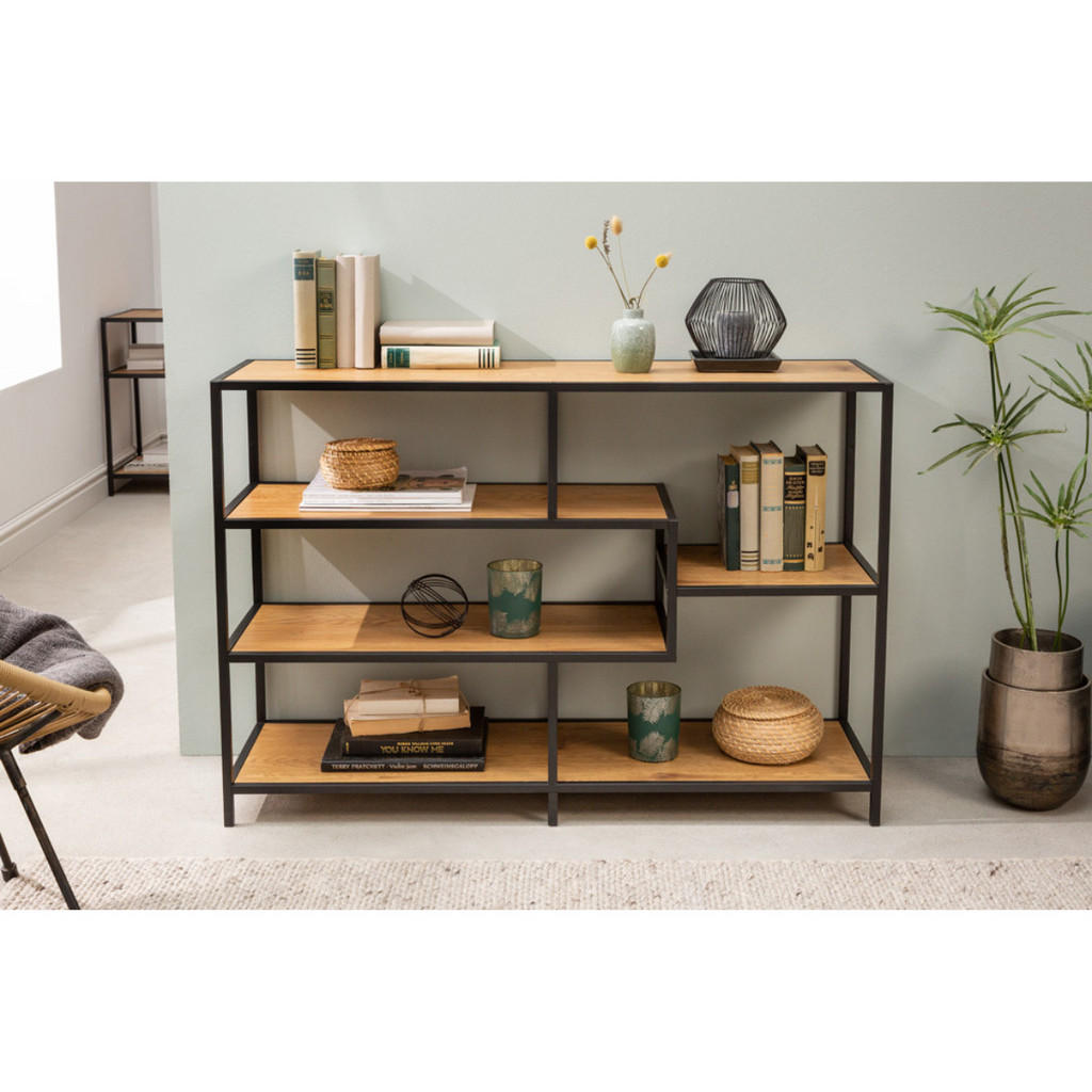 Thumbnail - riess-ambiente Bücherregal, Braun, Schwarz, Holz, Metall, Holz Optik, 114x79x35 cm, Wohnzimmer, ,