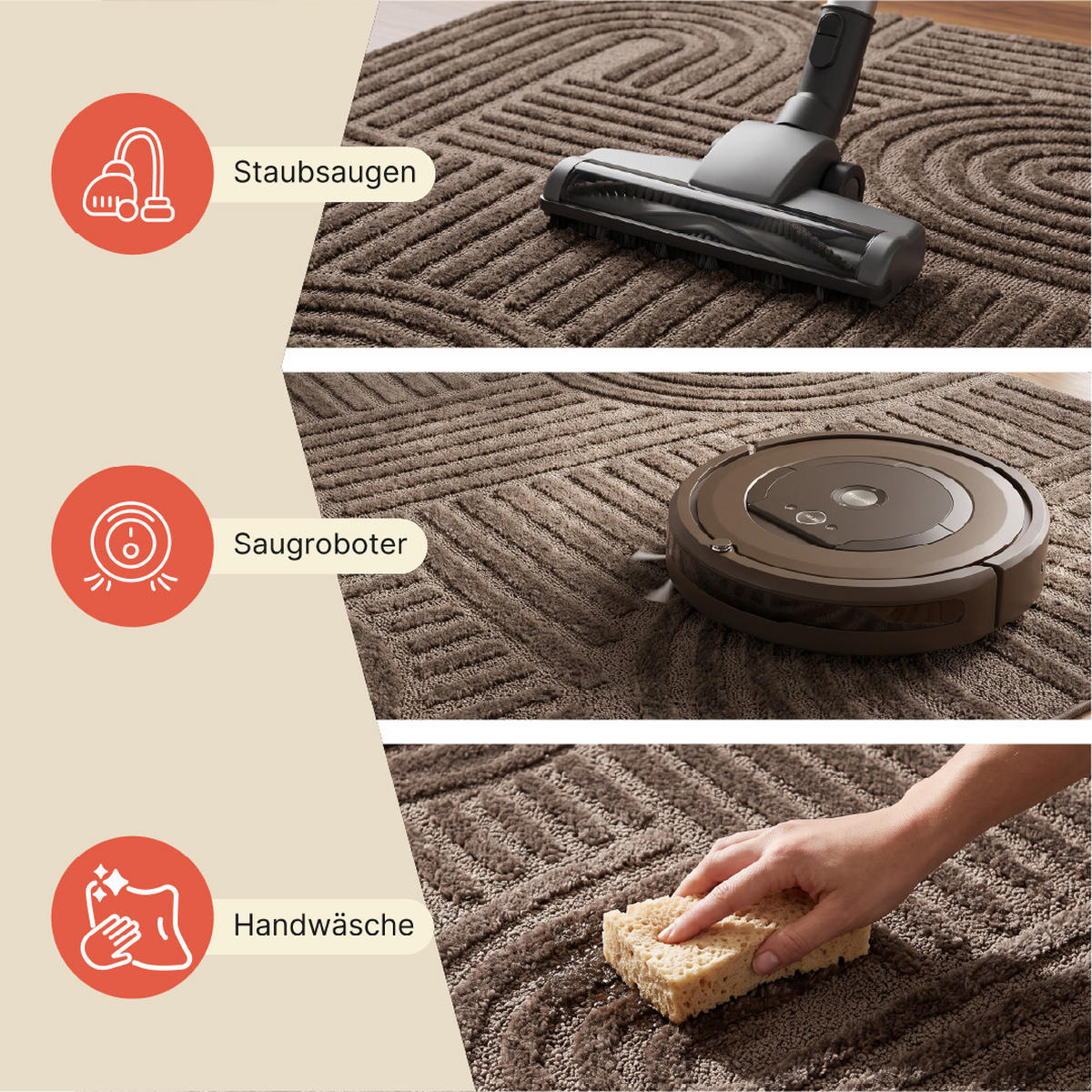 KURZFLORTEPPICH LINEA taupe Patchworkmuster 3D-Struktur 140/200 cm - Taupe, Textil (140/200cm) - Tapiso