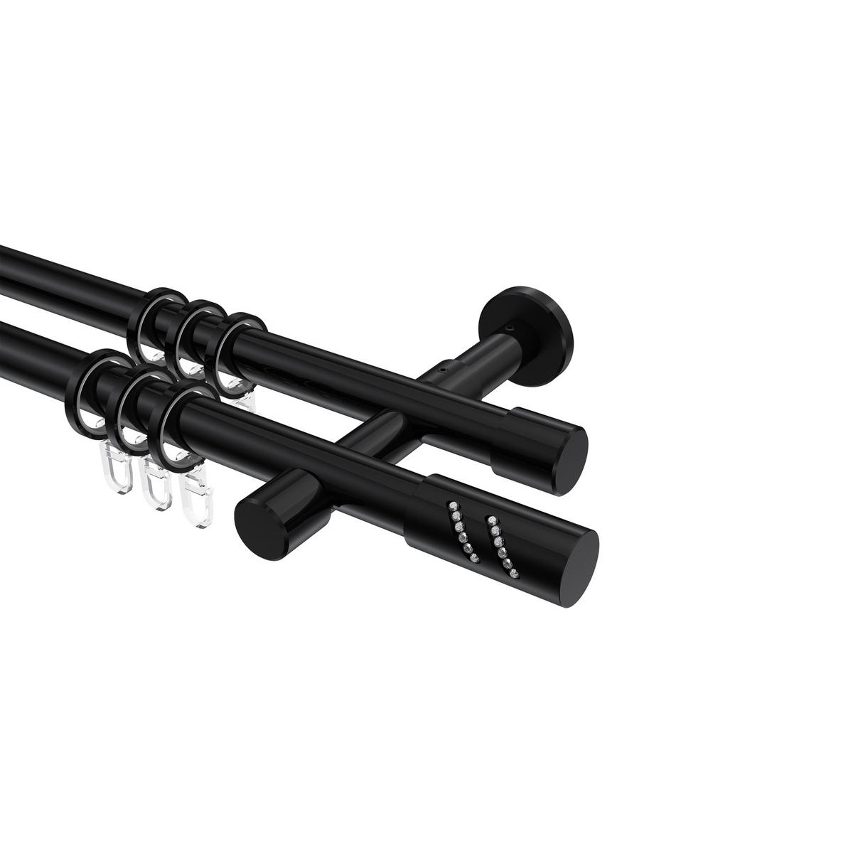 GARDINENSTANGEN-SET Prestige Zoena 280 cm (geteilt in 2 x 140 cm), 2-läufig, 20 mm Ø Schwarz - Schwarz, Metall (280cm) - INTERDECO