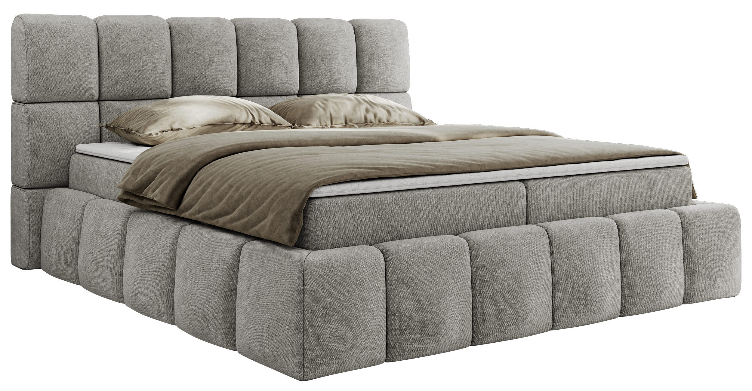 BOXBETT NIRA 120/200 - Hellgrau Strukture - H3 - Hellgrau, Holz/Textil (120/200cm) - MKS