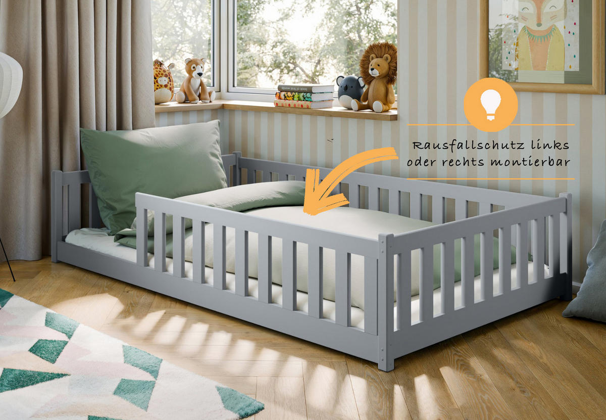 BODENBETT 120x200 cm in Aschgrau - Hellgrau, Holz (120/200cm) - Kids Collective