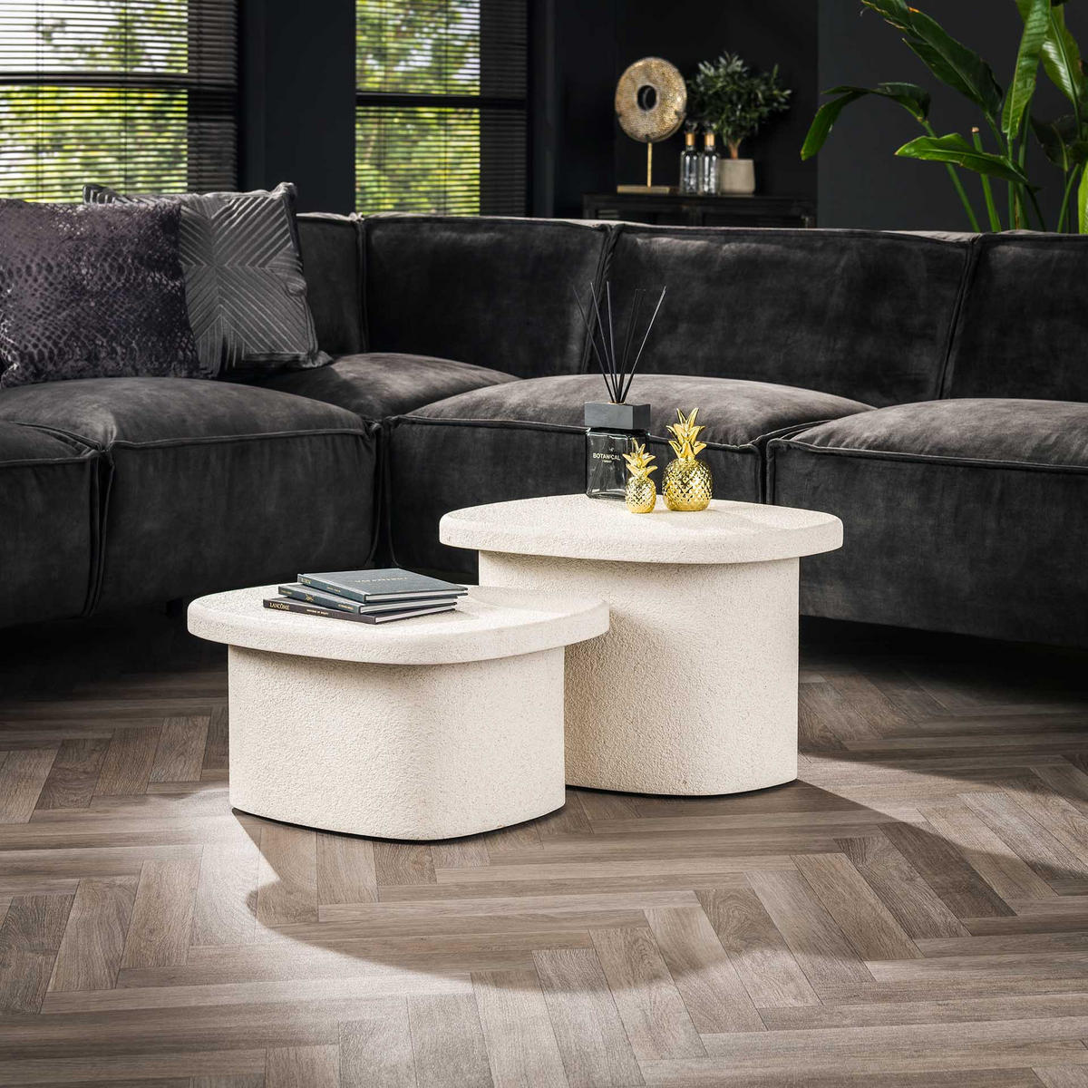 COUCHTISCH Stone White 44/57/40 cm 2er-Set - Weiß, Stein (44/57/40cm) - Hoyz Collection