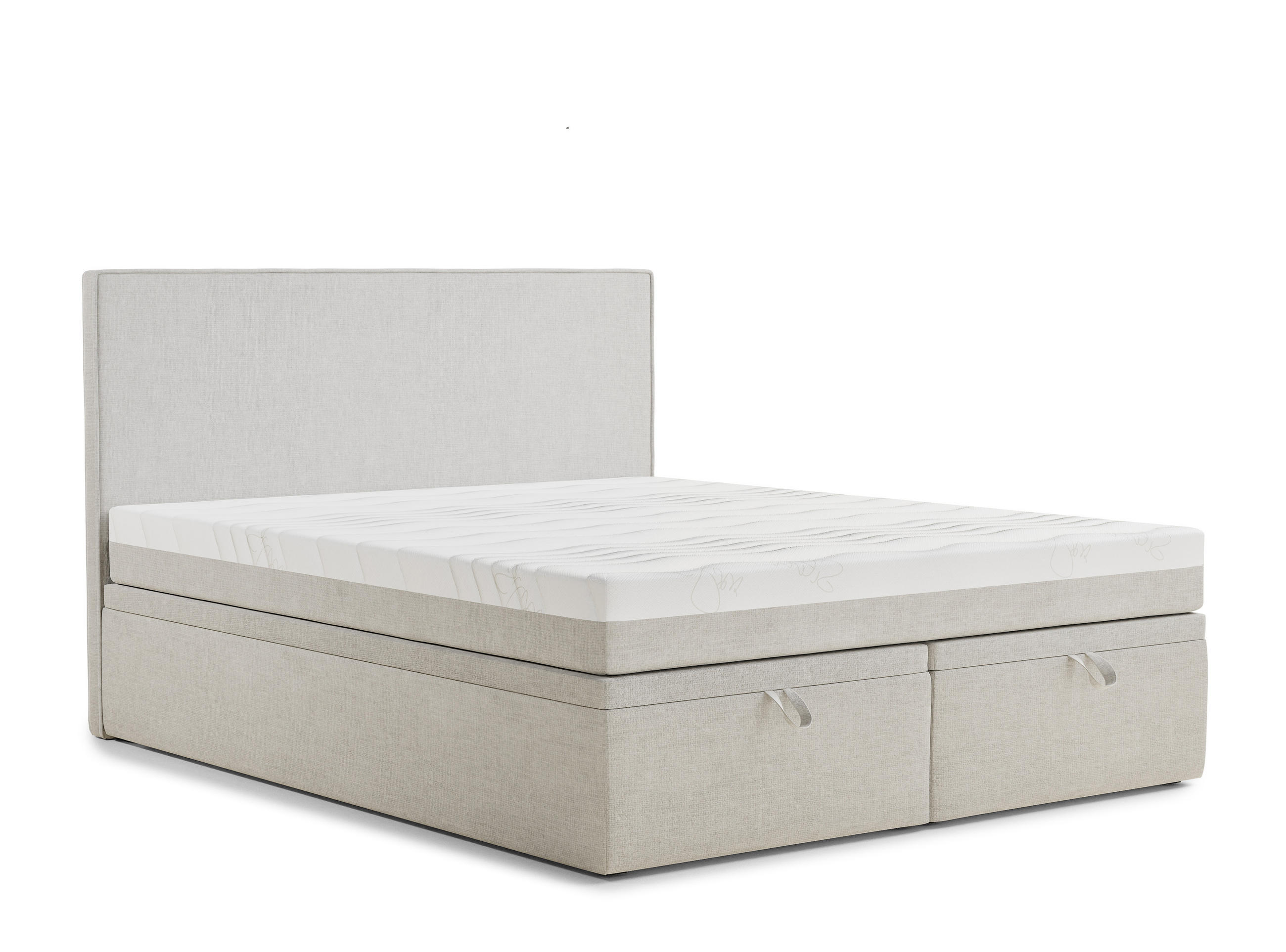 BOXBETT 140/200 cm Tegal, in Hellbeige, Matratze, gepolstertes Kopfteil, Bettkasten, H3 = fest - Beige/Schwarz, Holz/Holzwerkstoff (140/200cm) - Maison de Reve