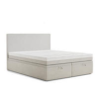 BOXBETT 140/200 cm Tegal, in Hellbeige, Matratze, gepolstertes Kopfteil, Bettkasten, H3 = fest - Beige/Schwarz, Holz/Holzwerkstoff (140/200cm) - Maison de Reve