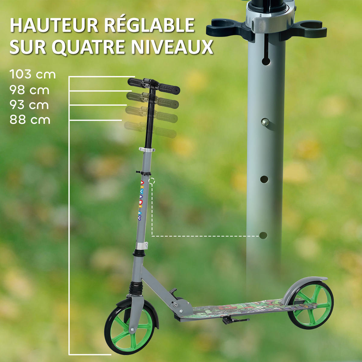 KINDERSCOOTER DE-16964 klappbar mit höhenverstellbarem Lenker Grün - Grün, Kunststoff (94/38/103cm) - ComfortXL