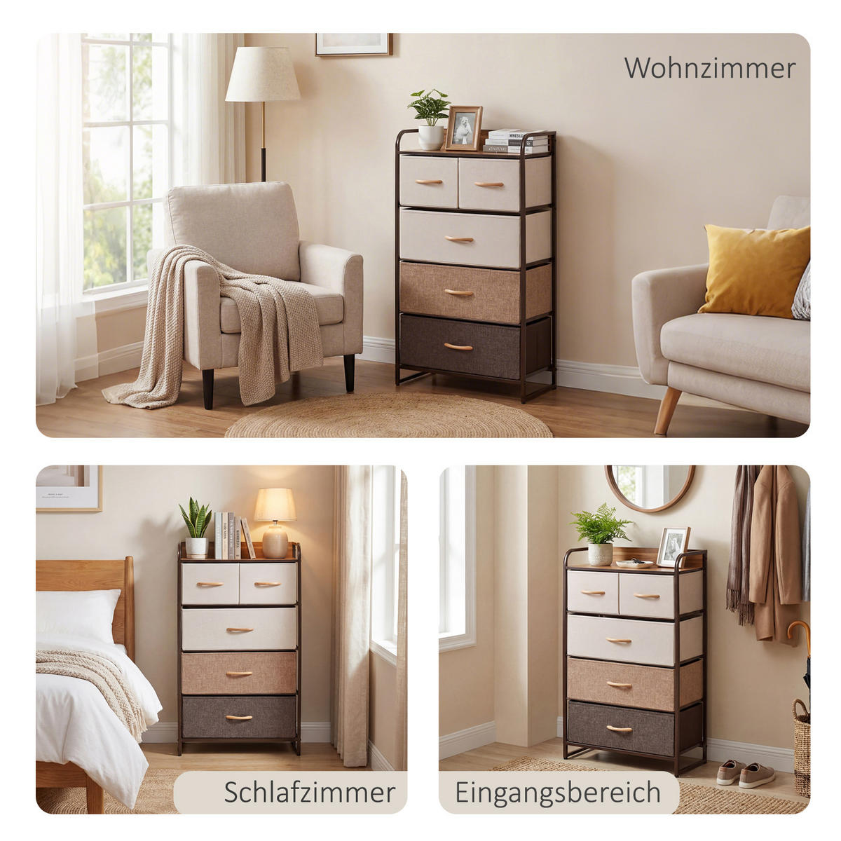 KOMMODE, Sideboard mit 5 Faltbaren Stoff-Schubladen, Braun - Braun, Textil (29/99/58cm) - HOMCOM