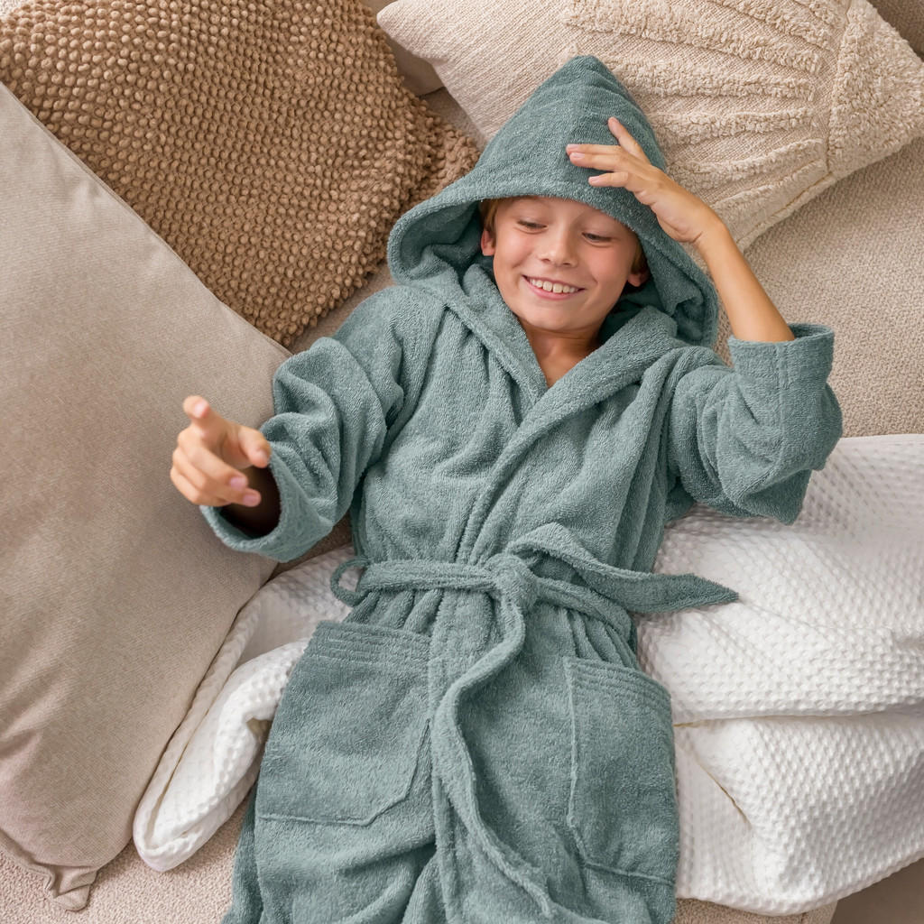 Thumbnail - Möve Bademantel, Blau, Textil, Uni, Gr. 152, unisex, Oeko-Tex® Standard 100, Badtextilien, Bademäntel, Kinderbademäntel