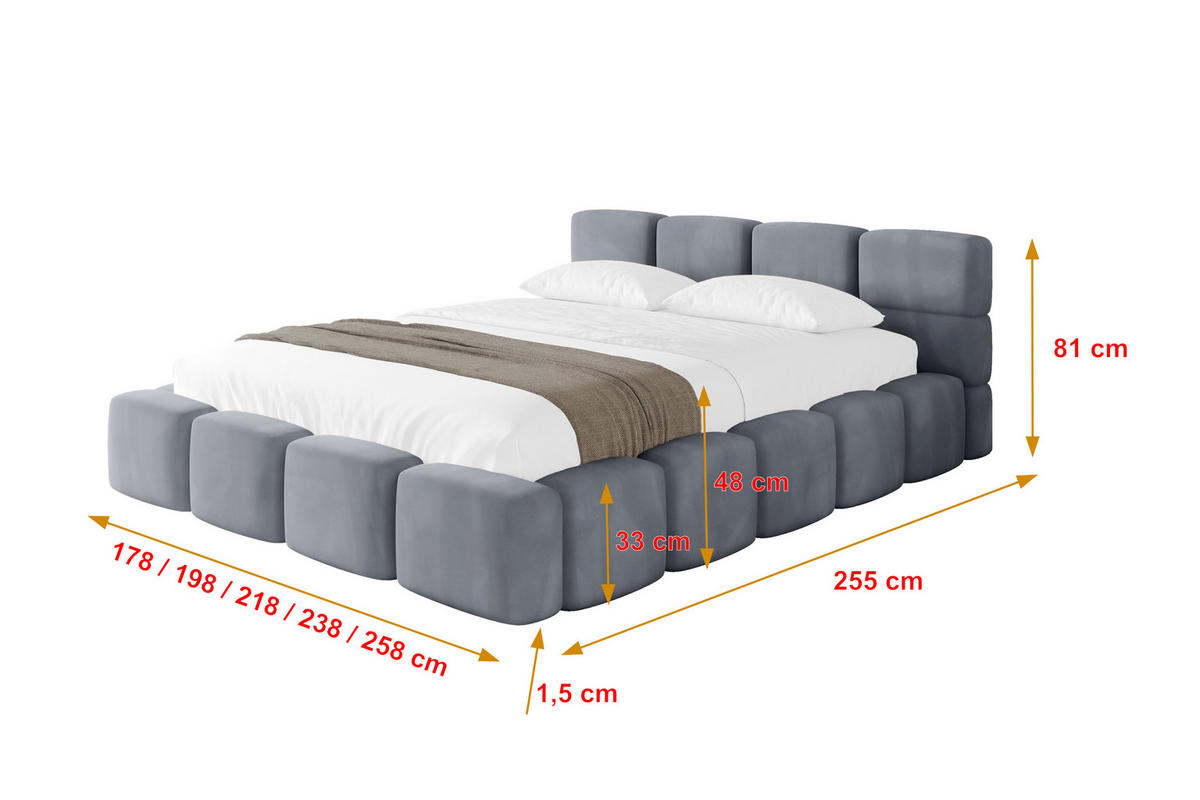 POLSTERBETT mit Bettkasten und Lattenrost, Bett mit Matratze H3/H4, Kopfteil, Boxbett, Doppelbett mit Stauraum - NATA-v1 200x200 Grau - Grau, Holzwerkstoff/Textil (200/200cm) - ALTDECOR
