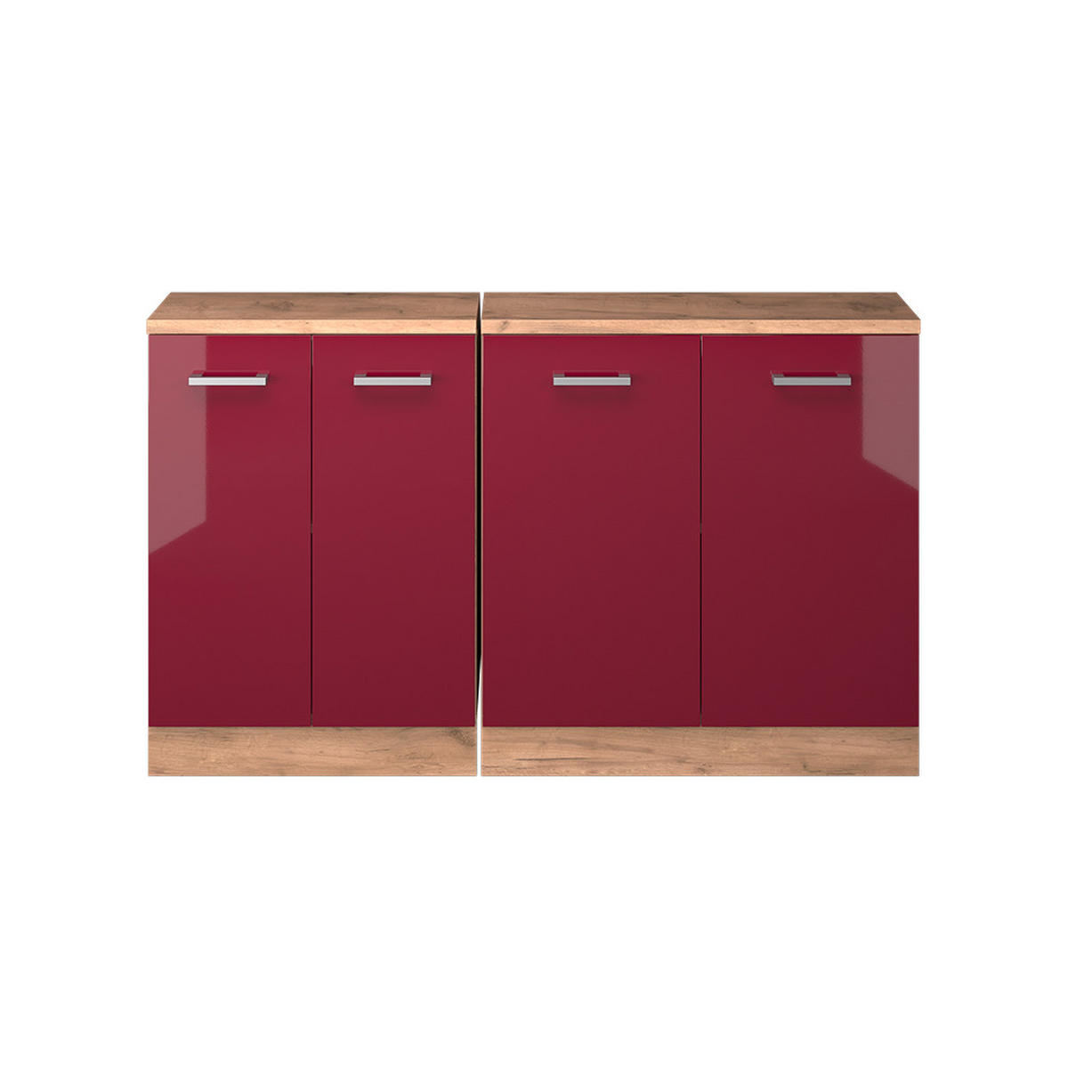 KUHINJSKI ORMAR ZA KOSINE KROVA R-Line Crveni visoki sjaj 140 cm Set od 2 korpusa ormara, dubina 60 cm - hrast medunac/crvena, drvni materijal (140/83.8/60cm) - Vicco