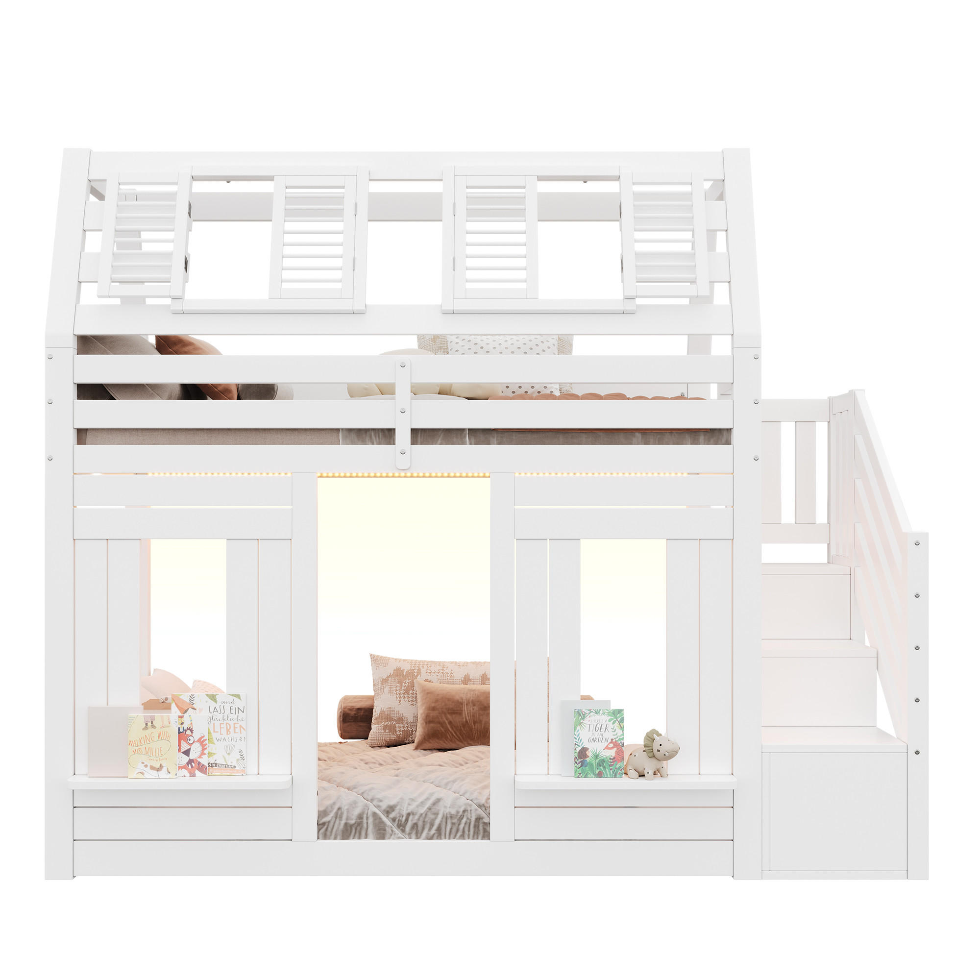 HAUSBETT 90x200 cm Weiß mit LED und Stauraum - Weiß, Holz (90/200cm) - FLIEKS