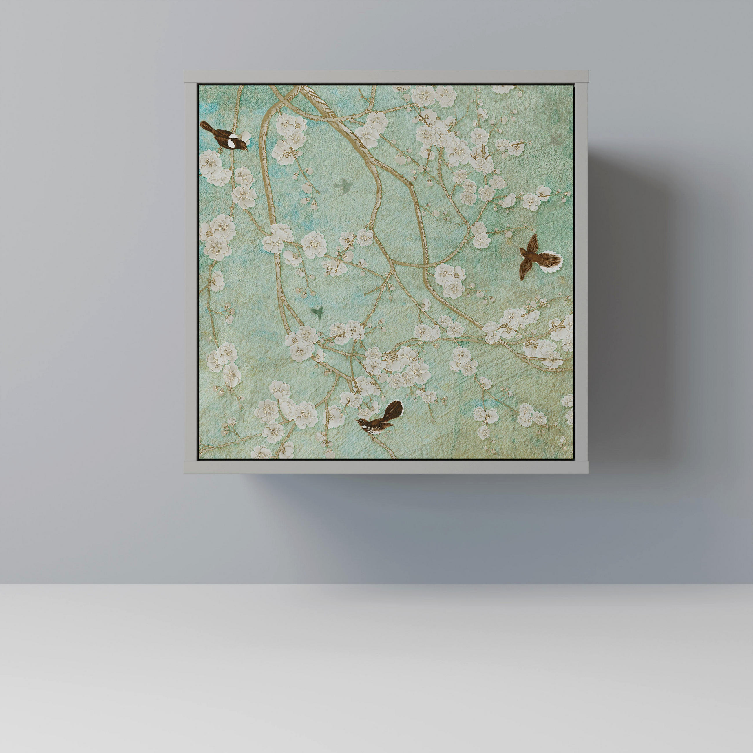 SIDEBOARD BLOOMING CHARM, Grau, 57,5x42x57,5 cm, Ohne Füße - Multicolor/Grau, Holzwerkstoff (57.5/57.5/42cm) - SpaceRebels