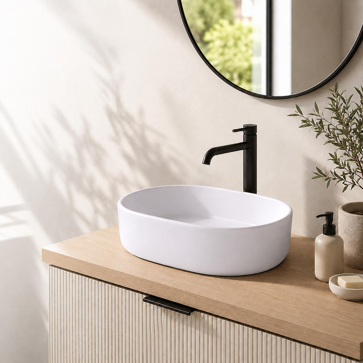 UMYVADLO Bílé keramické oválné bez otvoru pro baterii - bílá, keramika (55/14.5/34cm) - Relaxdays