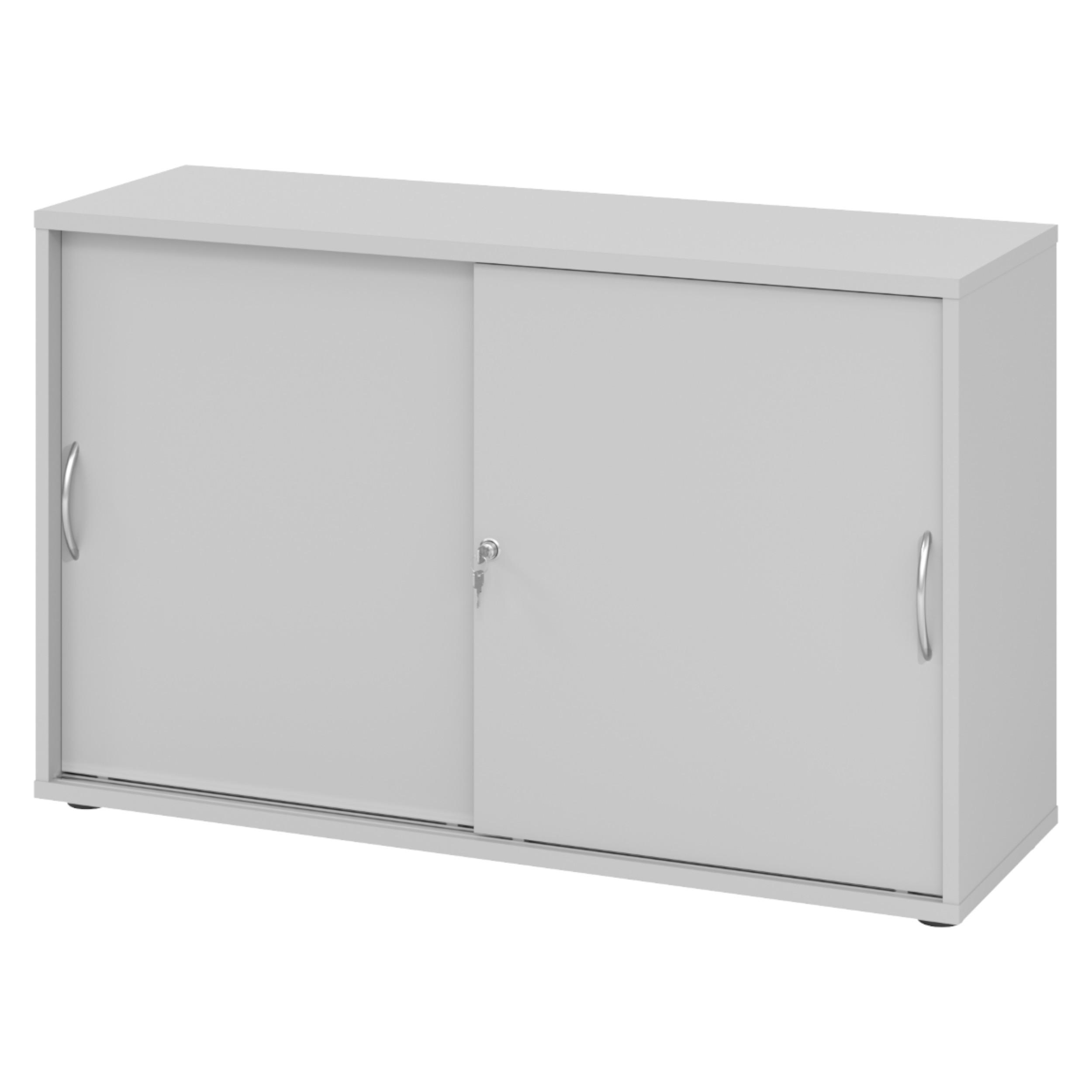 SCHIEBETÜRENSCHRANK - 2 Ordnerhöhen 40/120/74,8 cm in Grau Bogengriff (Metall) - Grau, Holzwerkstoff (120/74.8/40cm) - bümö