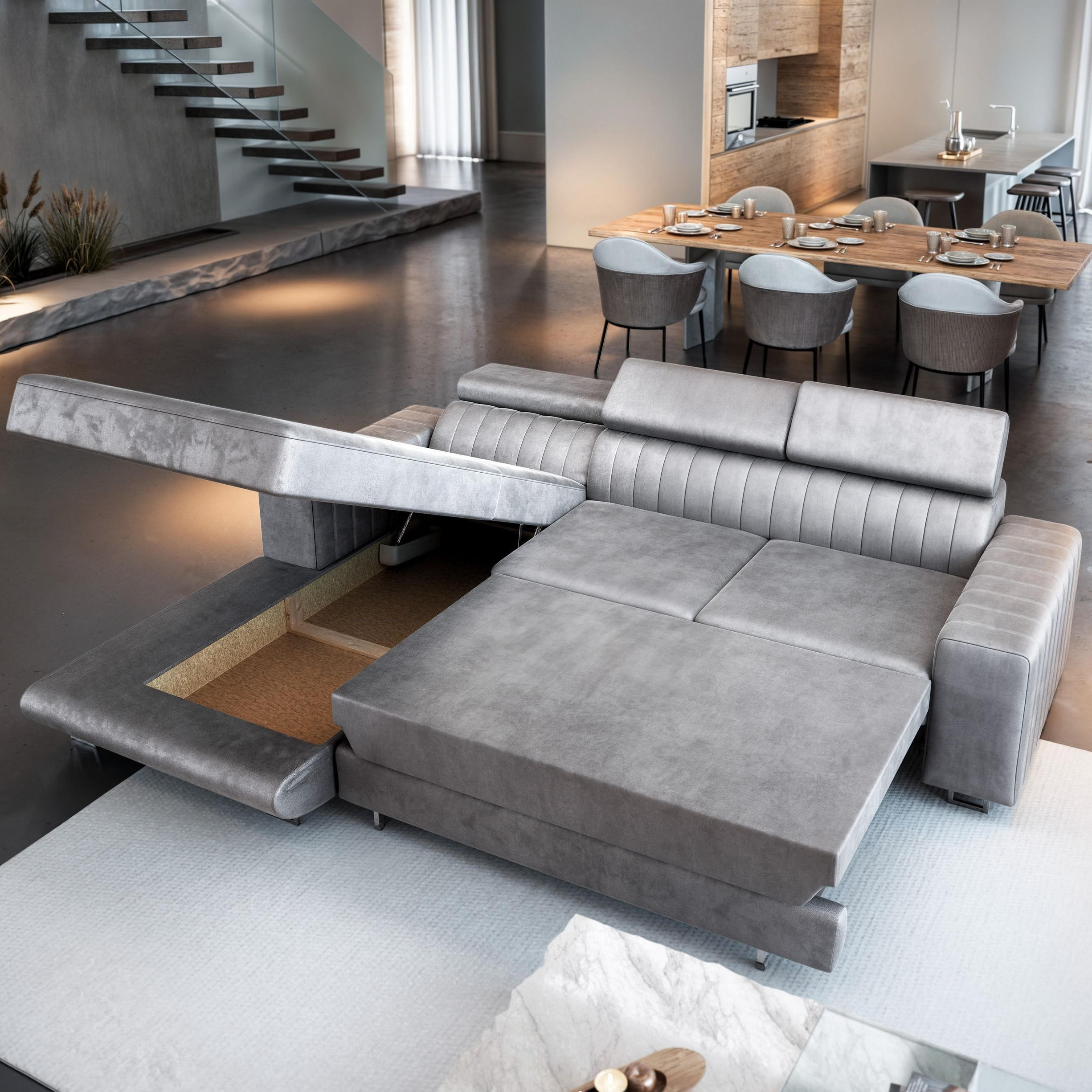 Thumbnail - Masseno Ecksofa, Lila, Holz, 3-Sitzer, L-Form,L-Form, 267x190 cm, Wohnzimmer, Sofas & Couches, Wohnlandschaften, Ecksofa...