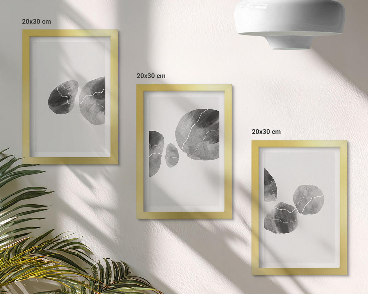 BILDER SET 3er Set - 20x30 cm Goldrahmen - Abstrakte Kunst, Farbspritzer - Goldfarben, Kunststoff (20/30cm) - TULUP