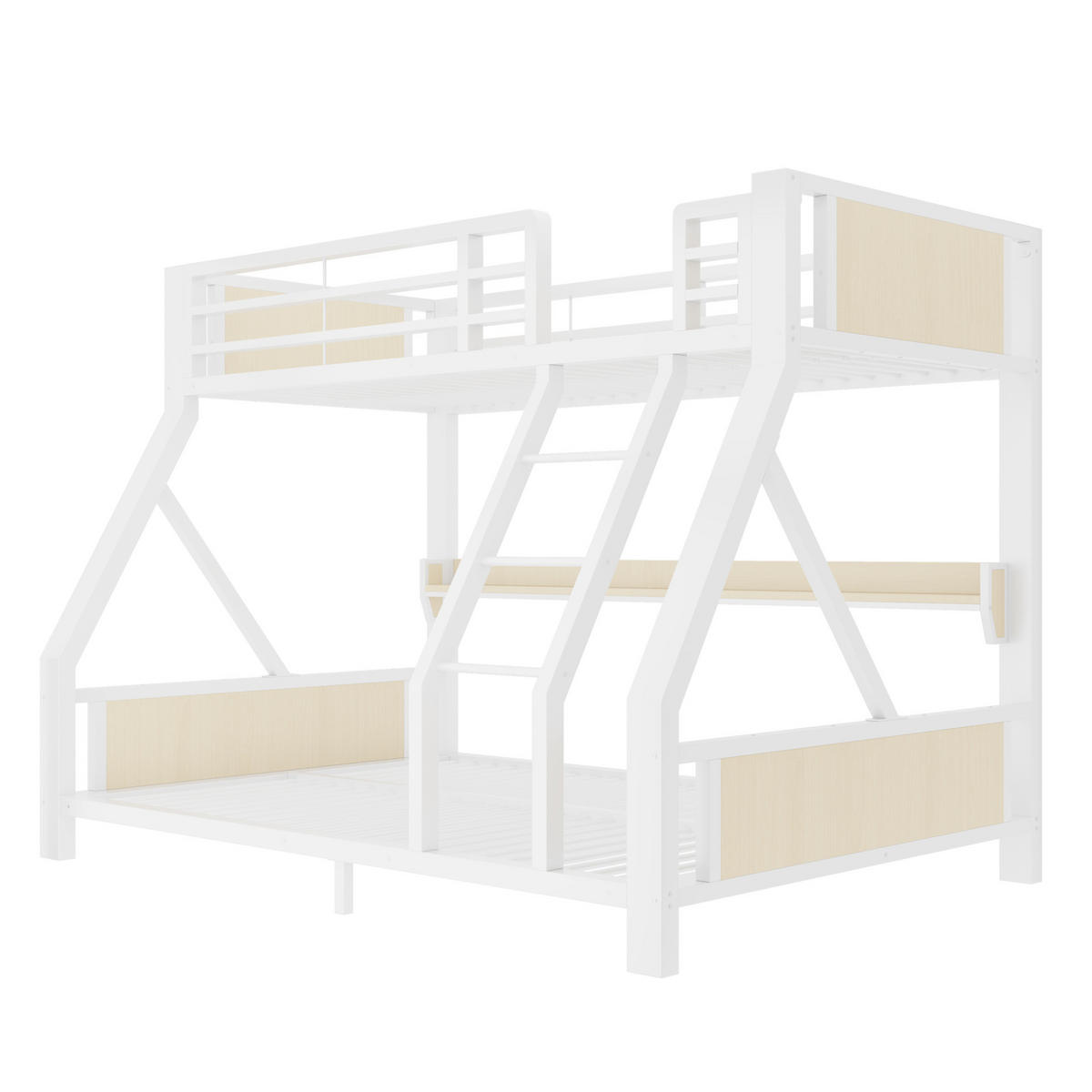 ETAGENBETT aus Metall und Holz 90x200/140x200 cm Weiß mit LED-Beleuchtung und Ablagefach - Weiß, Metall (90/200cm) - Modfu
