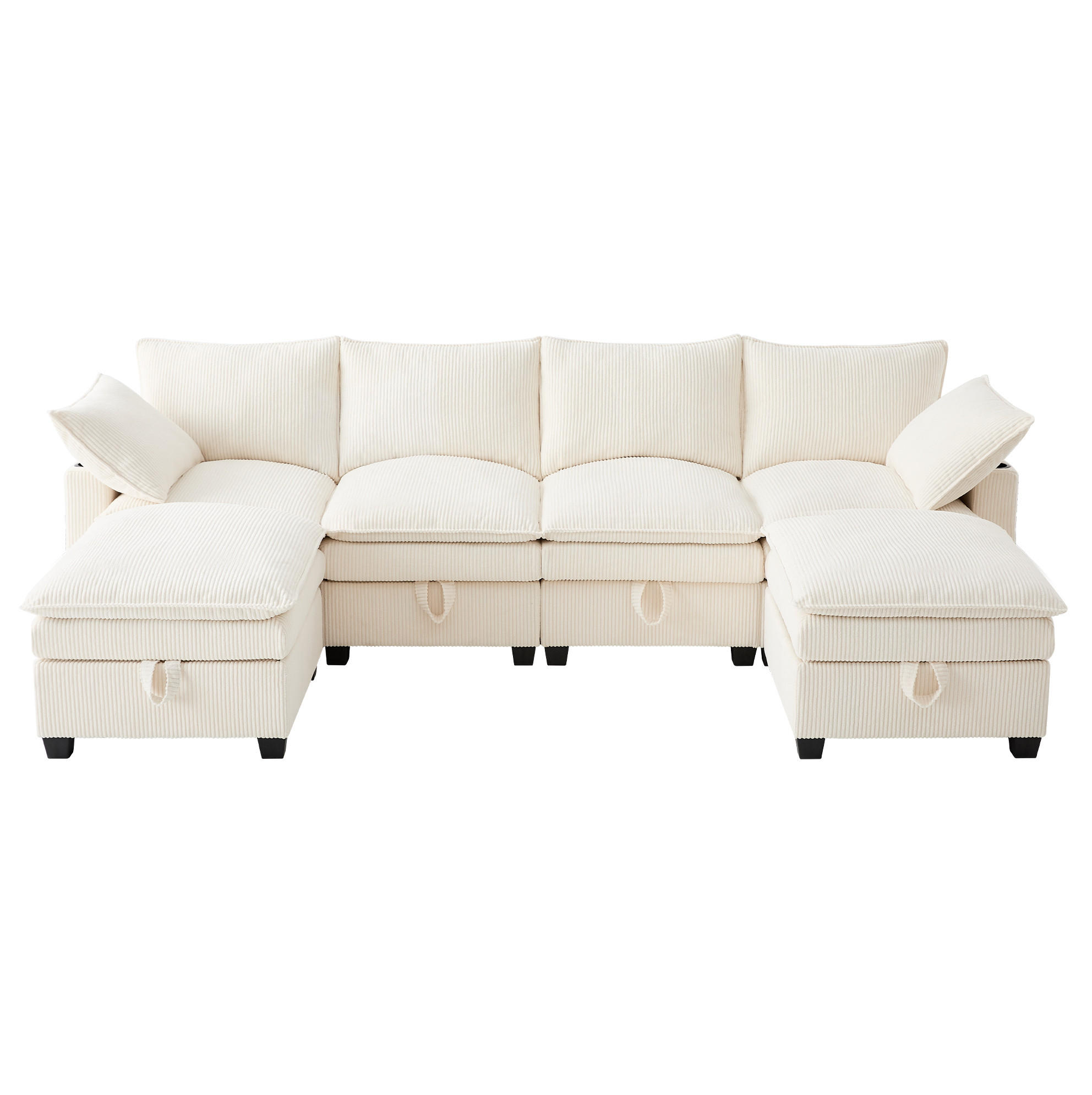WOHNLANDSCHAFT Cord mit 2 Hockern und USB-Anschluss Stauraum 280/151/82 cm Beige - Beige, Kunststoff/Textil (82/280/151cm) - Redom