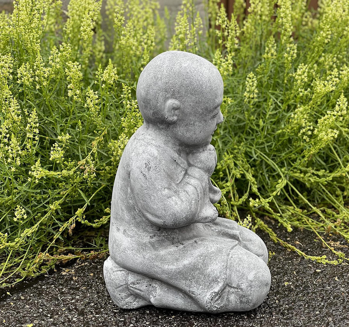 STEINFIGUR Buddha Mönch kniend frostfest Steinguss - Grau, Stein (16/38/23cm) - stoneandstyle