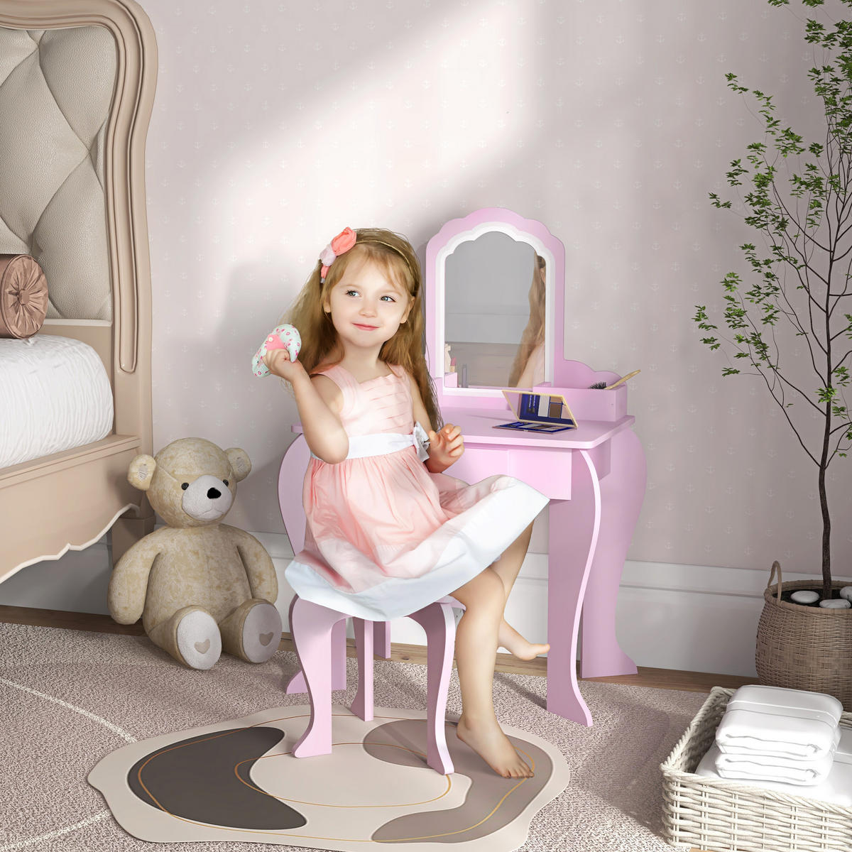 KINDERSCHMINKTISCH DE-18634 Rosa - Pink, Holzwerkstoff (36/86/55cm) - ComfortXL