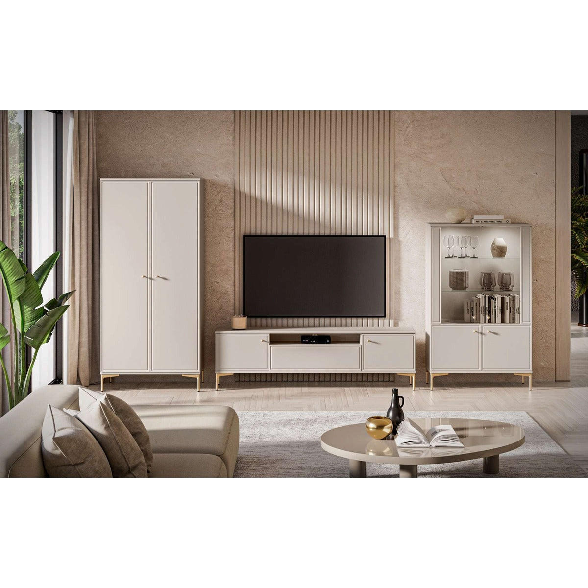 WOHNZIMMER Set 3-tlg. – Sandro – Kaschmir - Sandfarben/Kaschmir, Holzwerkstoff (180/53/34cm) - hi-markt