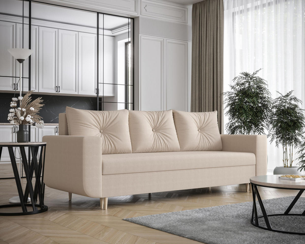 SOFA DELFIN mit Schlaffunktion COSMIC 10 Sofa mit Stauraum - Beige, Textil (90/88/240cm) - Bedante