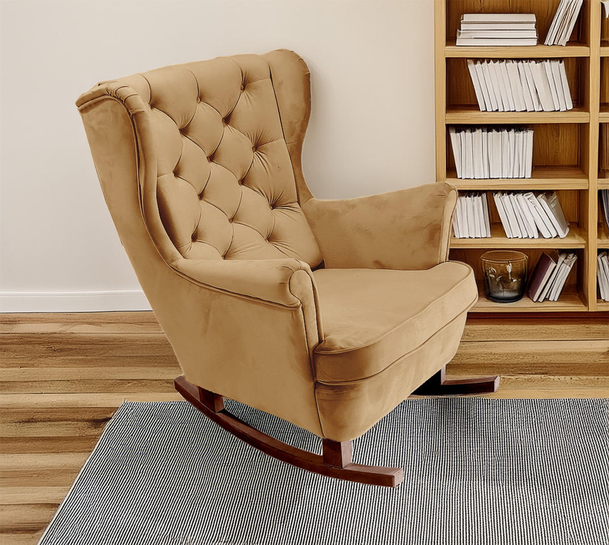 SCHAUKELSESSEL mit gepolstertem Sitz und Armlehnen, 102x81x95 cm, Beige_29805 - Currygelb/Braun, Holz/Textil (81/102/95cm) - DomoHome