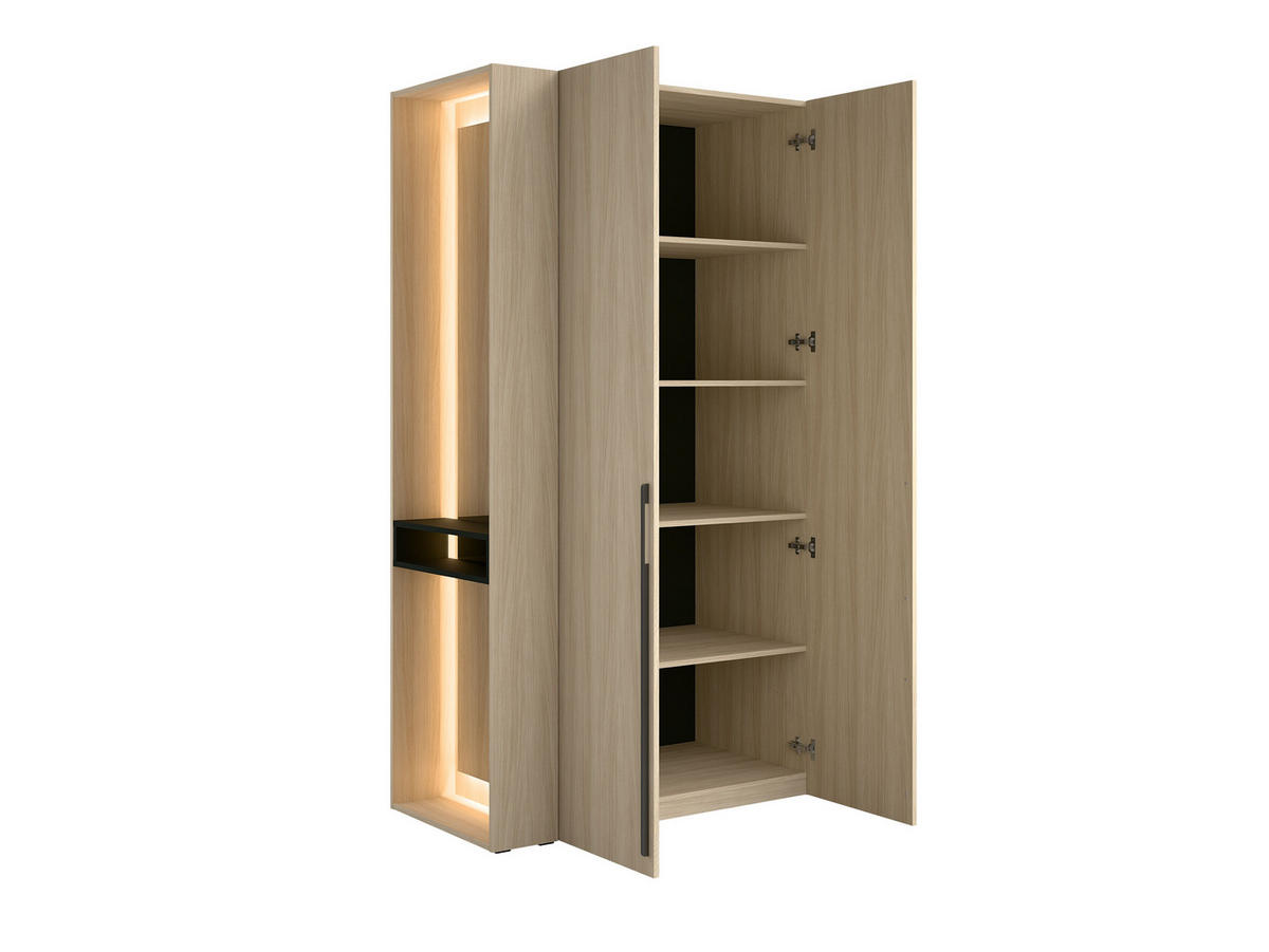 KLEIDERSCHRANK BRAVIA 97 - 110,9×207,5×58 cm 2 Türen & 4 Einlegeböden, mit Spiegel, mit Beleuchtung Barista Eiche / Schwarz Onyx - Eichefarben, Holz/Holzwerkstoff (110.9/207.5/20.5cm) - Milaros Markt