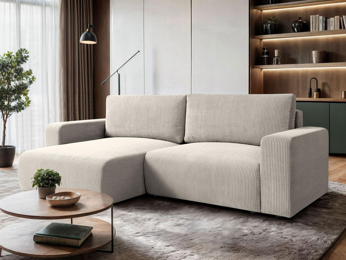 ECKSOFA OPERA L-Form mit Schlaffunktion und Bettkasten, Poso 100 - Ecru, Textil (247/143cm) - Lookway