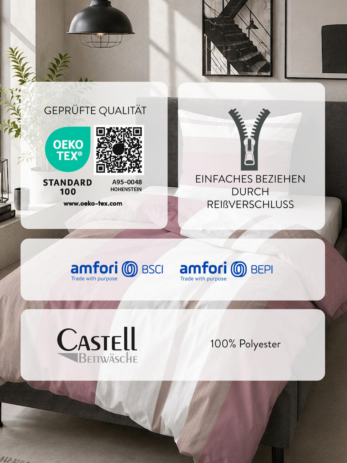 BETTWÄSCHE-GARNITUR Thermofleece Längsstreifen altrosa, 135x200 cm + 80x80 cm - Altrosa, Textil (135/200cm) - Castell