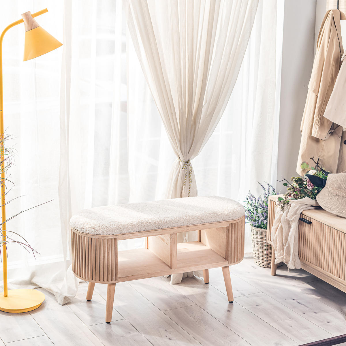 SITZBANK Wolle Weiß - Weiß, Textil (90/45.5/35cm) - Nordlys