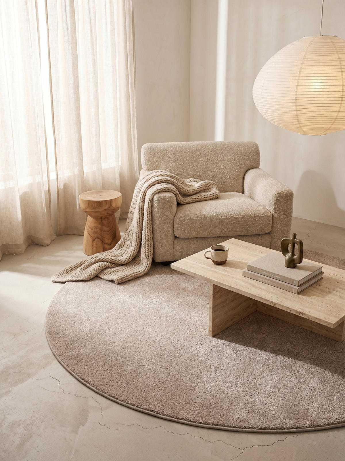 TEPPICH Kurzflor MAIN in Beige, einfarbig, Ø 120 cm - Beige, Textil (120/120cm) - KADIMA DESIGN