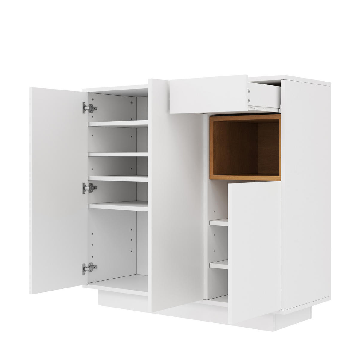 SCHUHSCHRANK 105/39,5/100,5 cm mit LED-Beleuchtung, Schublade und verstellbaren Einlegeböden aus Spanplatte, Weiß/Natur - Naturfarben, Holzwerkstoff (105/100/39cm) - Redom