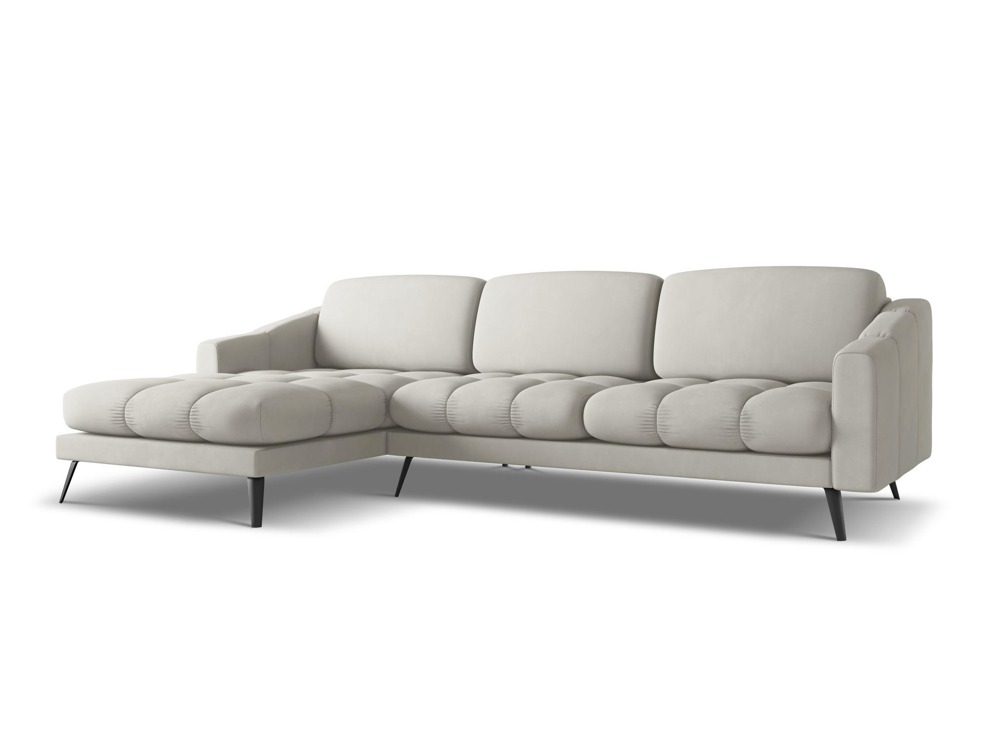 ECKSOFA Links Chenille Stoff Beige - Beige/Schwarz, Textil/Metall (160/264cm) - Makamii