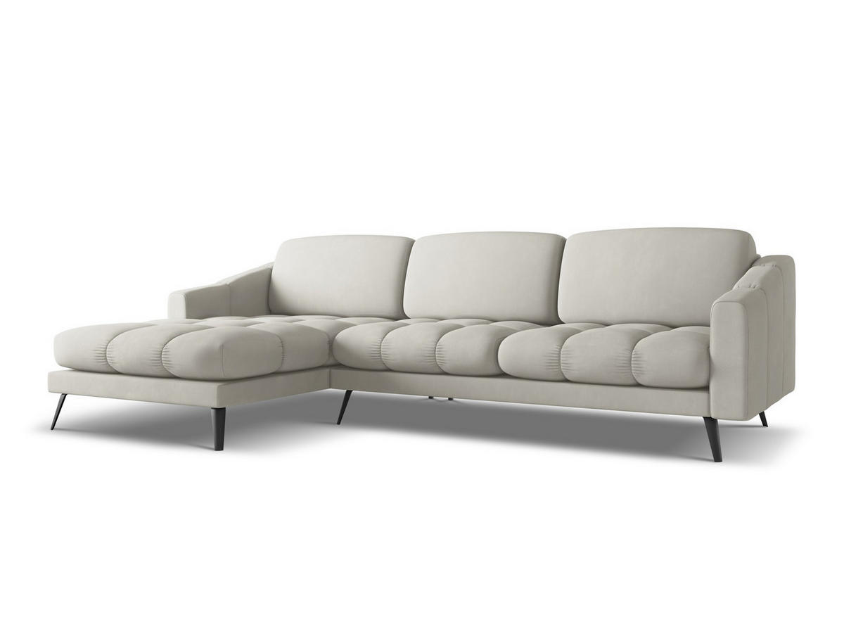 ECKSOFA Links Chenille Stoff Beige - Beige/Schwarz, Textil/Metall (160/264cm) - Makamii