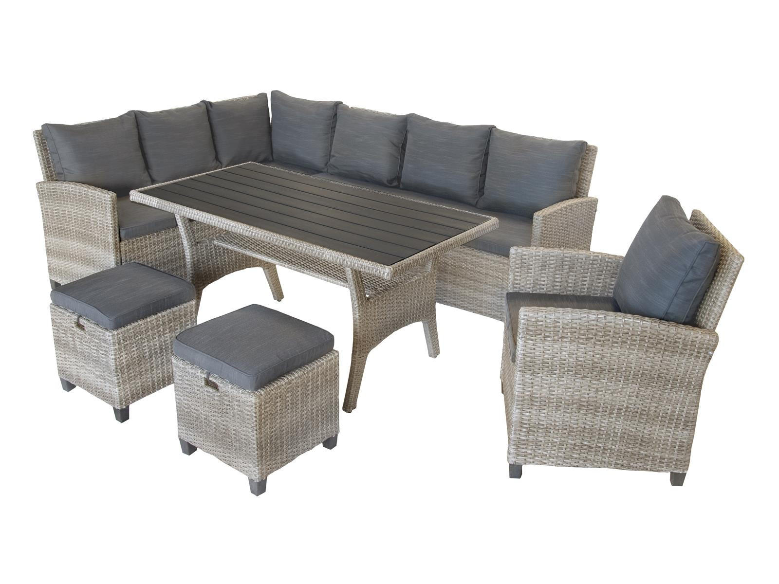 DININGLOUNGE-SET Alpina Grau Polyrattan für 9 Personen - Grau, Naturmaterialien - Green Spirit