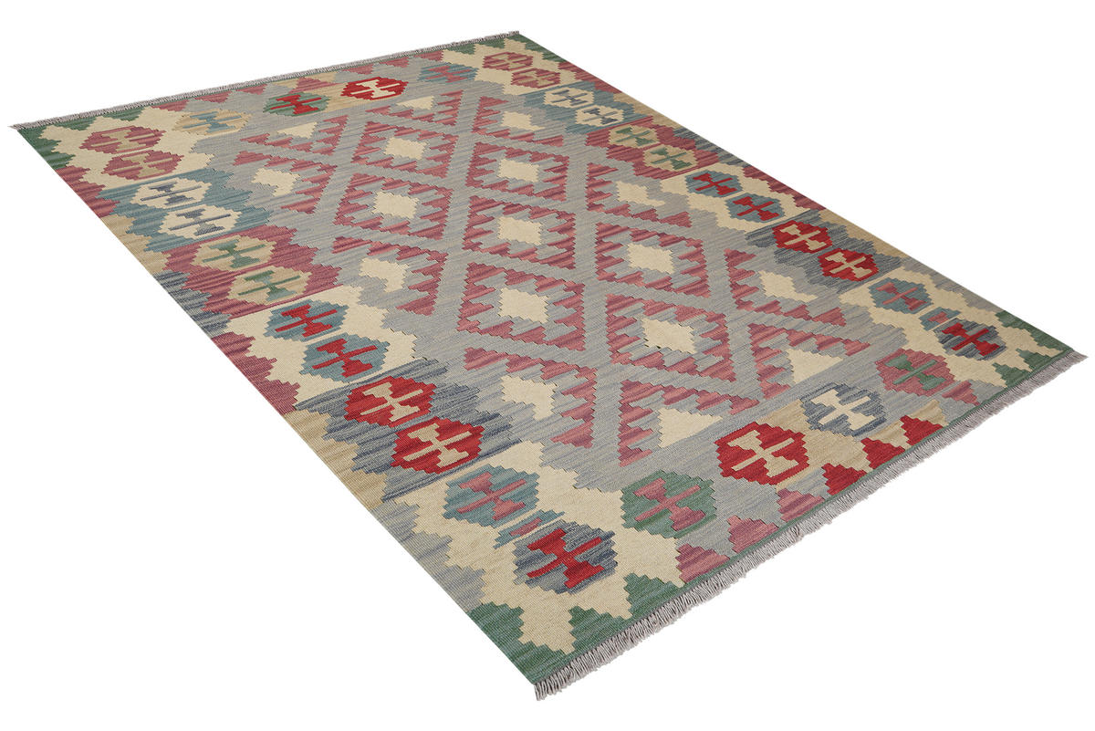 HANDWEBTEPPICH Kelim Gashgai Grau 191/154 cm Schurwolle - Grau, Textil (154/191cm) - Looma