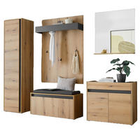 GARDEROBEN-SET Evoke Eiche, grau 6-teilig 260 cm, Garderobenkombination viel Stauraum - Eichefarben/Schwarz, Glas/Holzwerkstoff (260/200/40cm) - Furn.Design