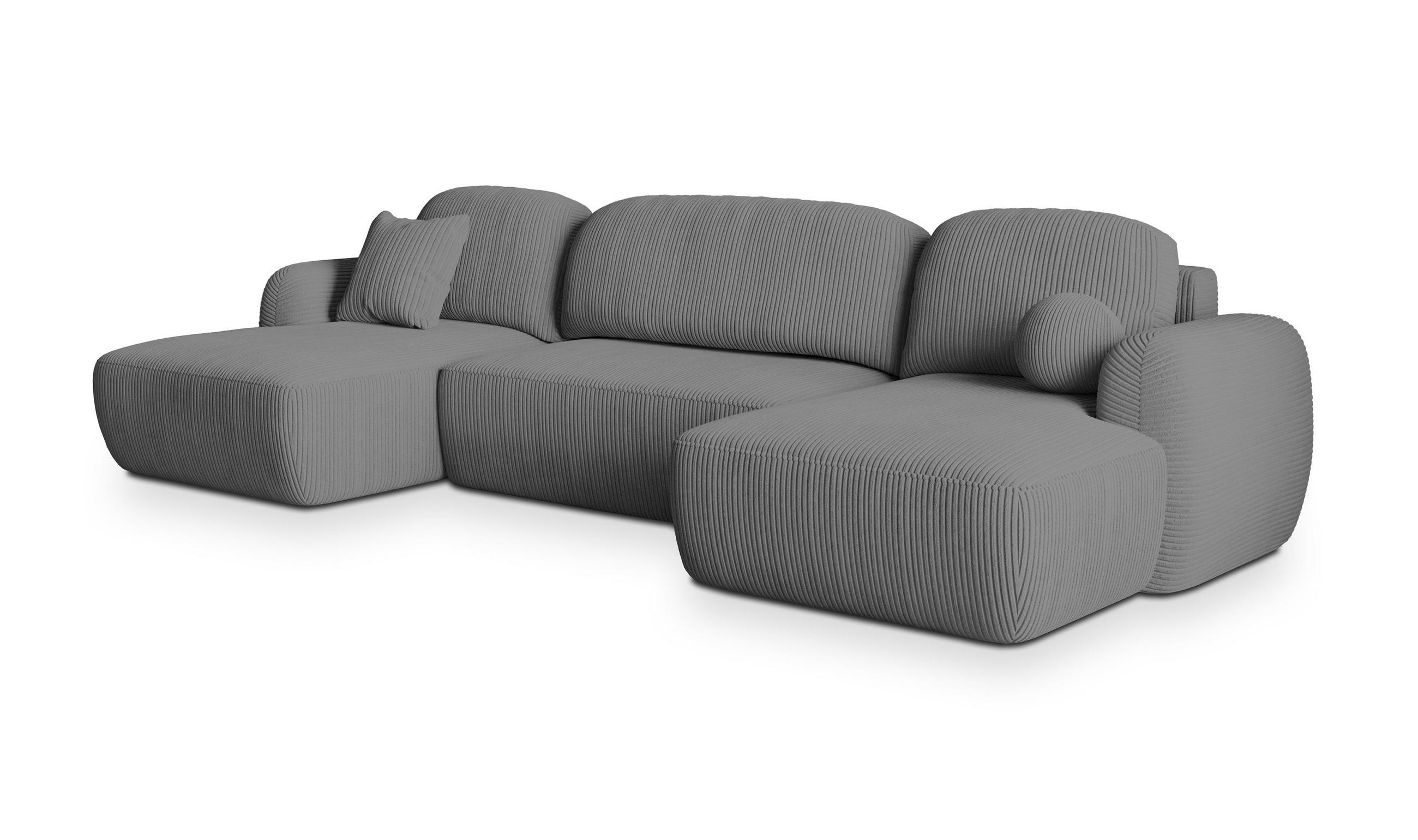 ROHOVÁ SEDAČKA SAVONA šedá - šedá/černá, dřevo/textil (320/148cm) - MASSENO