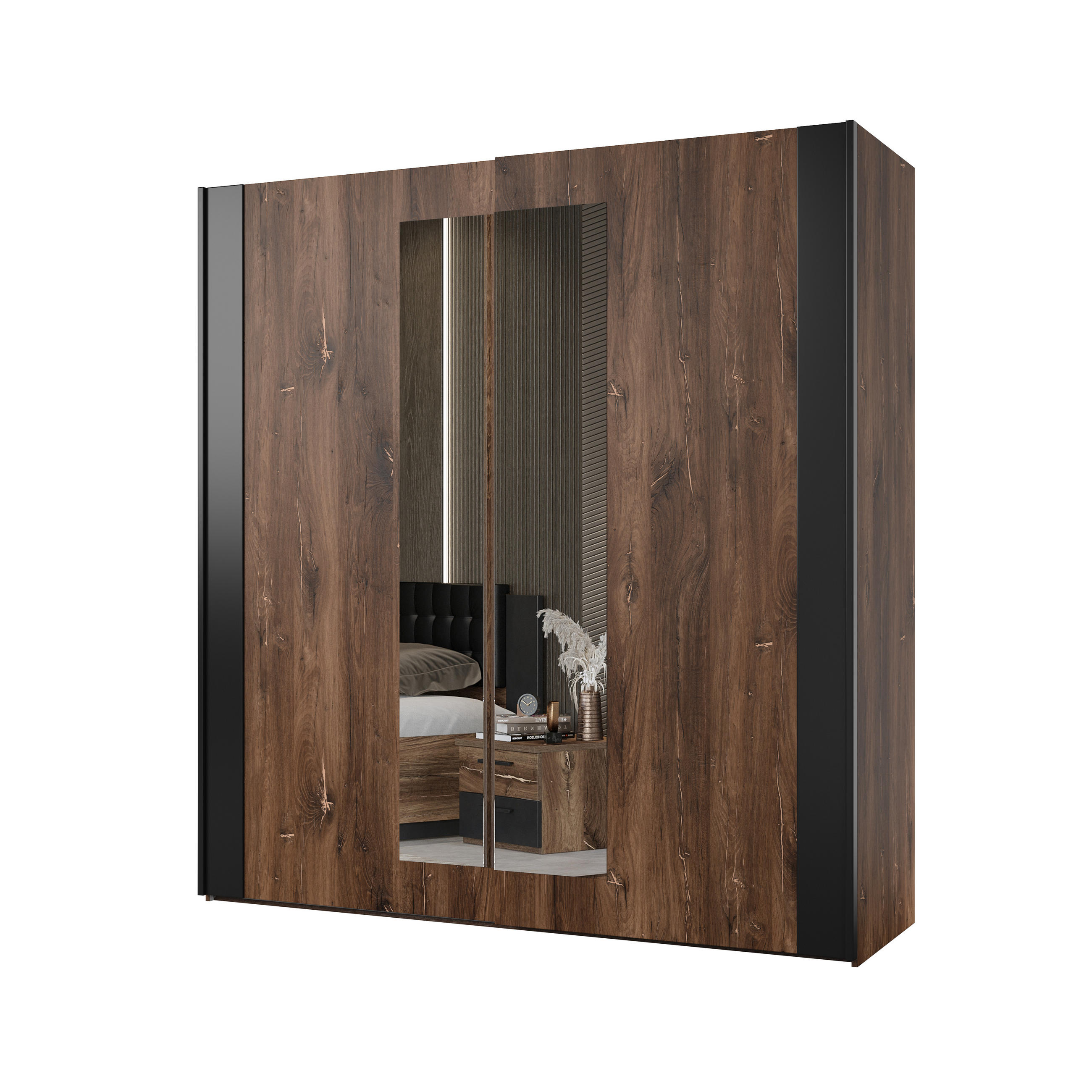 SCHWEBETÜRENSCHRANK SIGNORA 200/213/64 cm 2-türig mit Spiegel Eichefarben - Eichefarben, Holzwerkstoff (200/213/64cm) - MASSENO