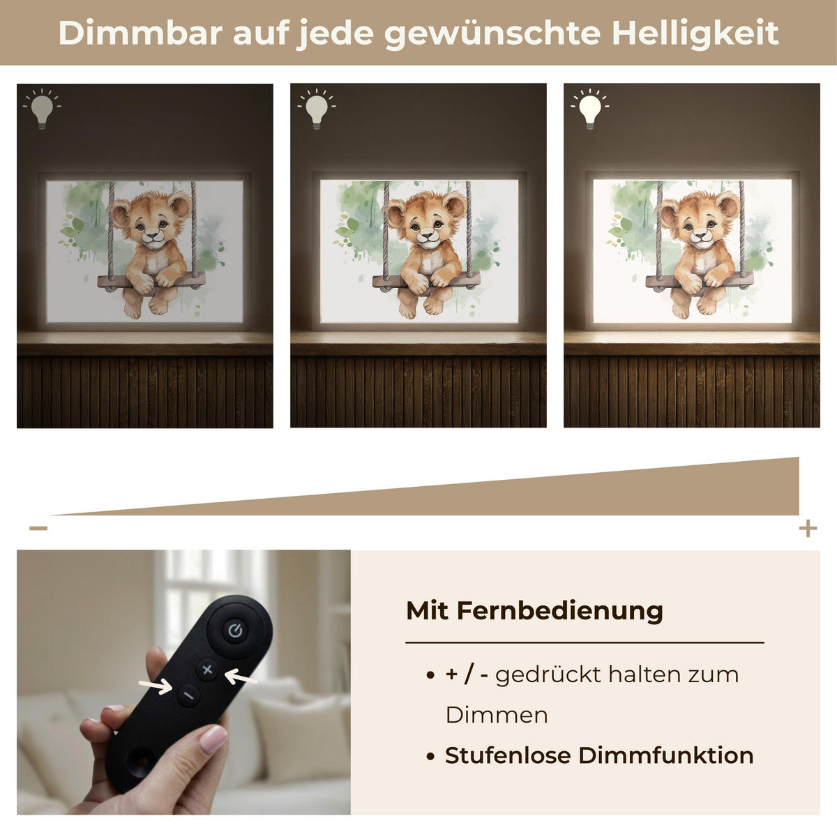 WANDLEUCHTE MIT AKKU Löwe - Tier - Kinder - Dschungel 40x30 cm - Weiß, Holzwerkstoff (40/30/8cm) - OnlyWow