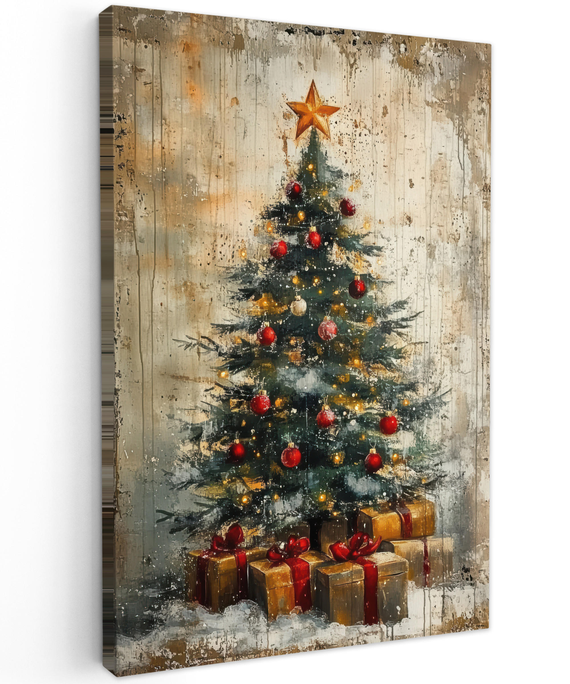 LEINWANDBILD Weihnachtsbaum - Vintage - Weihnachten - Geschenk 80x120 cm - Rostfarben, Textil (80/120cm) - MuchoWow