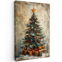 LEINWANDBILD Weihnachtsbaum - Vintage - Weihnachten - Geschenk 80x120 cm - Rostfarben, Textil (80/120cm) - MuchoWow