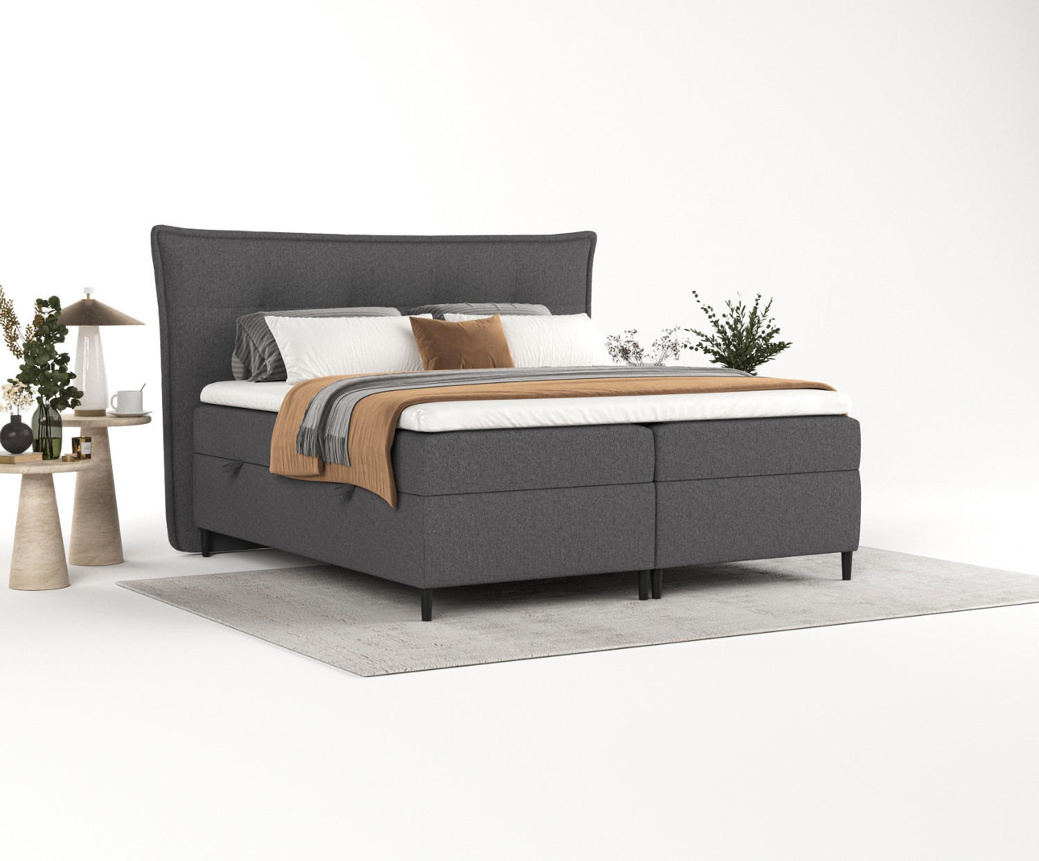 BOXBETT Las Palmas 200/200 cm Anthrazit im Megan Stoff - Anthrazit/Schwarz, Holz/Holzwerkstoff (200/200cm) - AltaBeds