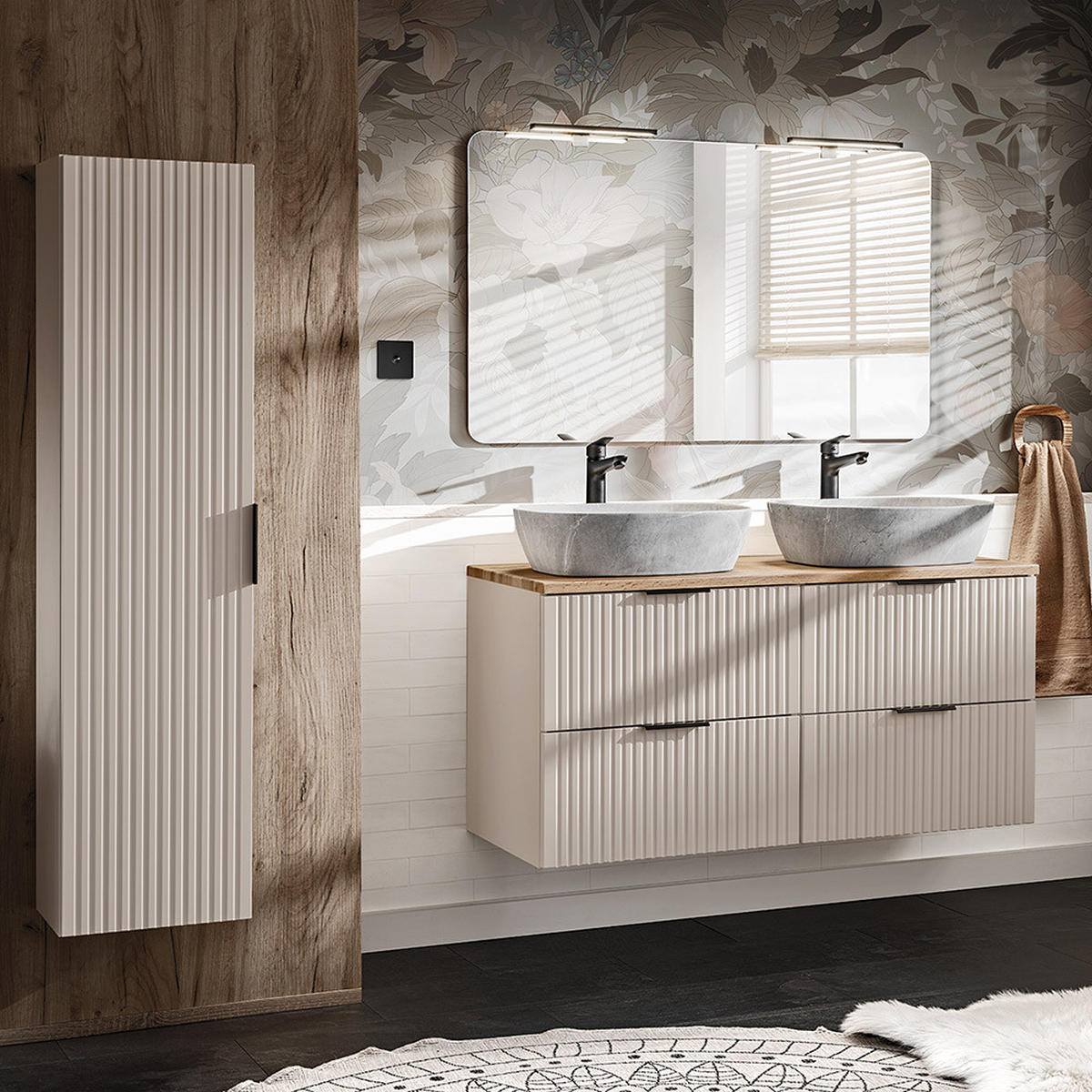 BADMÖBEL-SET 3-TLG. Adelaide-56 - Beige, Holzwerkstoff (170/200/47cm) - Lomado