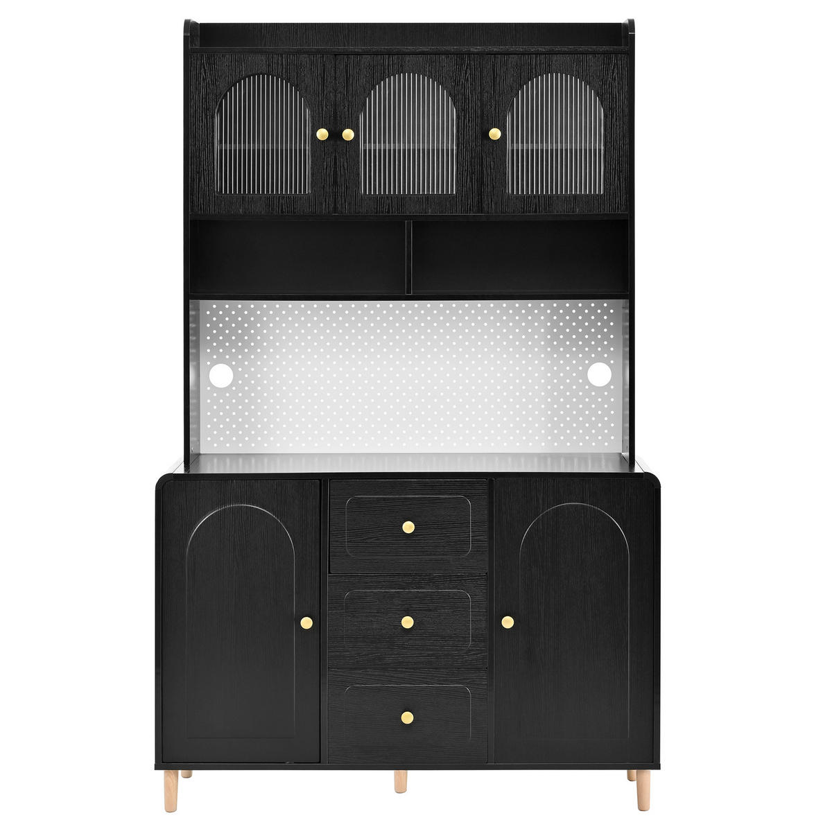 BUFFET 120/40/190 cm aus MDF mit Lochplatte und 3 Schubladen Schwarz - Schwarz, Holzwerkstoff (120/190/40cm) - Modenvie