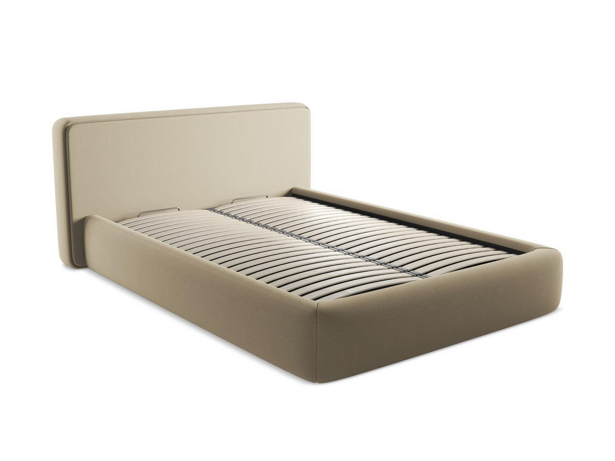 POLSTERBETT mit Bettkasten und Lattenrost 180x225 Beige - Beige/Schwarz, Kunststoff/Textil (140/200cm) - Makamii