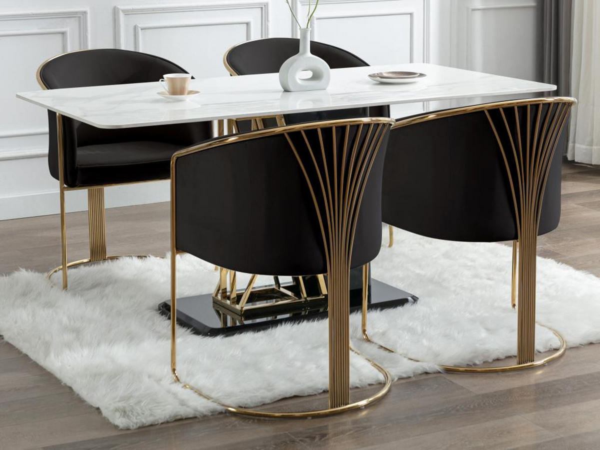 STUHL mit Armlehnen 6er-Set - Samt & Metall - Schwarz und Goldfarben - JOSETHE - Schwarz, Textil (52.5/82.5/59.5cm) - Pascal Morabito