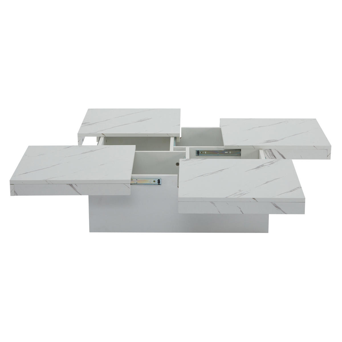 COUCHTISCH mit 4 Schubladen 90x90 cm Weiß Marmor-Optik - Weiß, Holzwerkstoff (90/90/25cm) - Meubliv